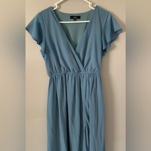 Slate Blue Cap Sleeve V-neck Maxi Dress